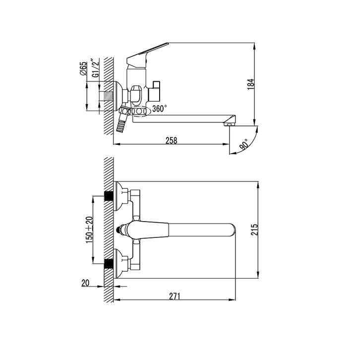 NELSB00M02 Milardo Nelson Смеситель для ванны с коротким изливом Nelson Россия - Вид №7