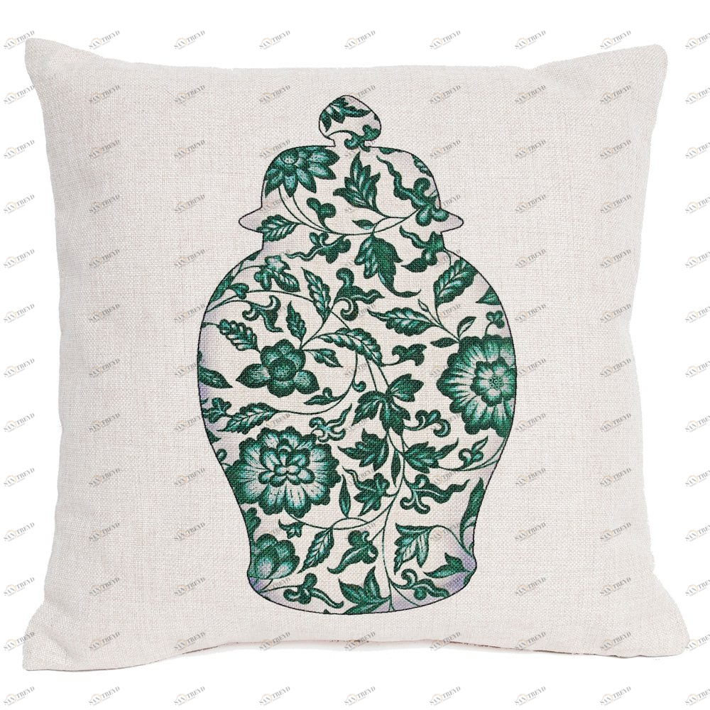 Декоративная подушка 45х45 см бело-зеленая "Антик Грин" "Китайская ваза 3" BYOBJECT РИСУНОК 00-3873549 Белый;зеленый Object Desire 