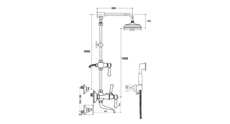 Латунная настенная душевая колонна с душем rvb 1935 WOOD ARCH-00062775 - Вид №2