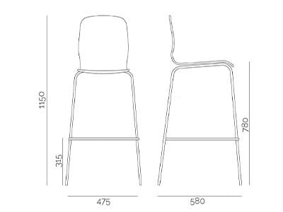 Высокий стальной табурет с подставкой для ног PF Stile ARCH-00083331 - Вид №2