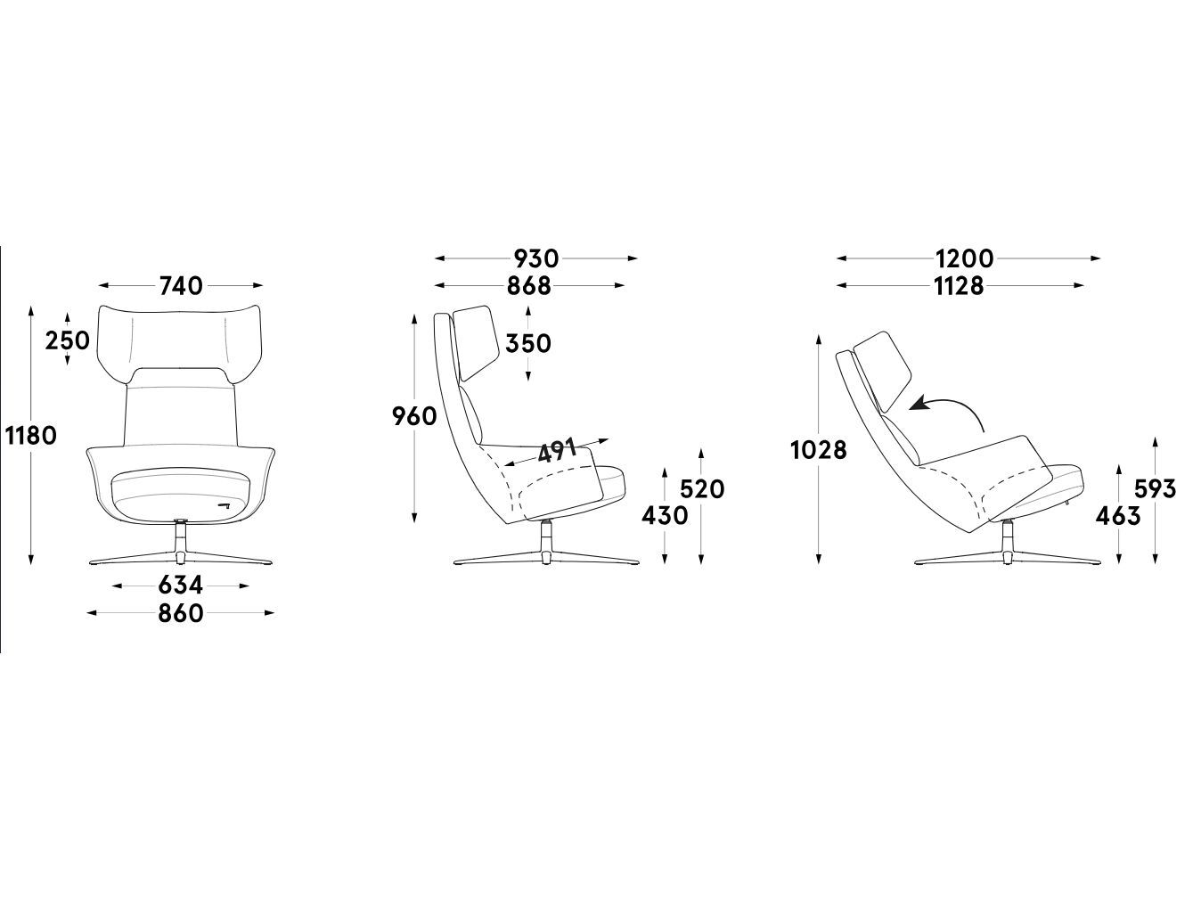 Кресло с откидывающейся спинкой из ткани MDD TORO ARCH-00027654 - Вид №8