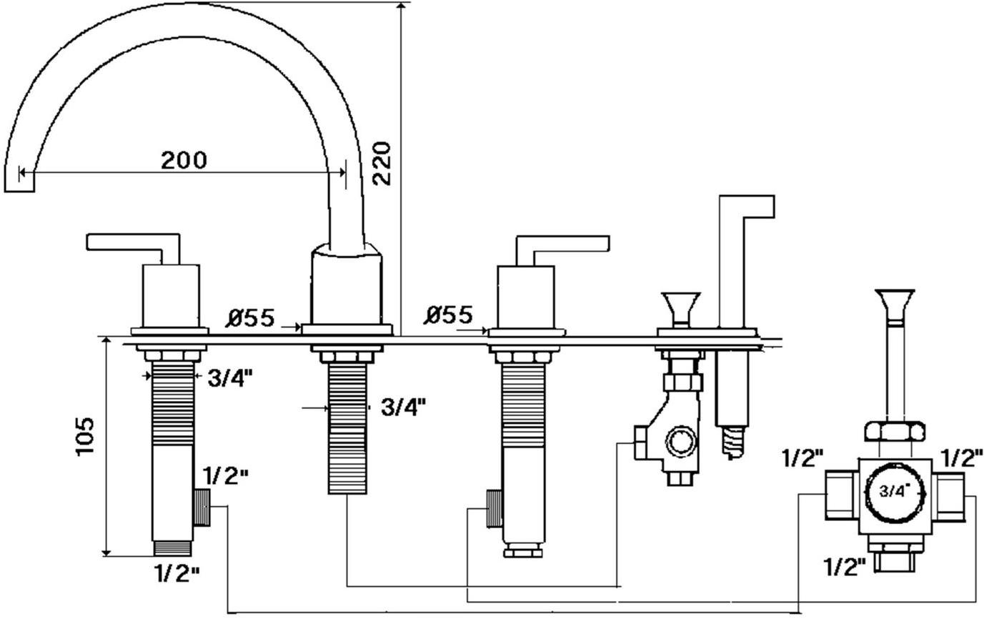 rvb Комплект для ванны с ручным душем на 4 отверстия Fun 4031.--.70 - Вид №1