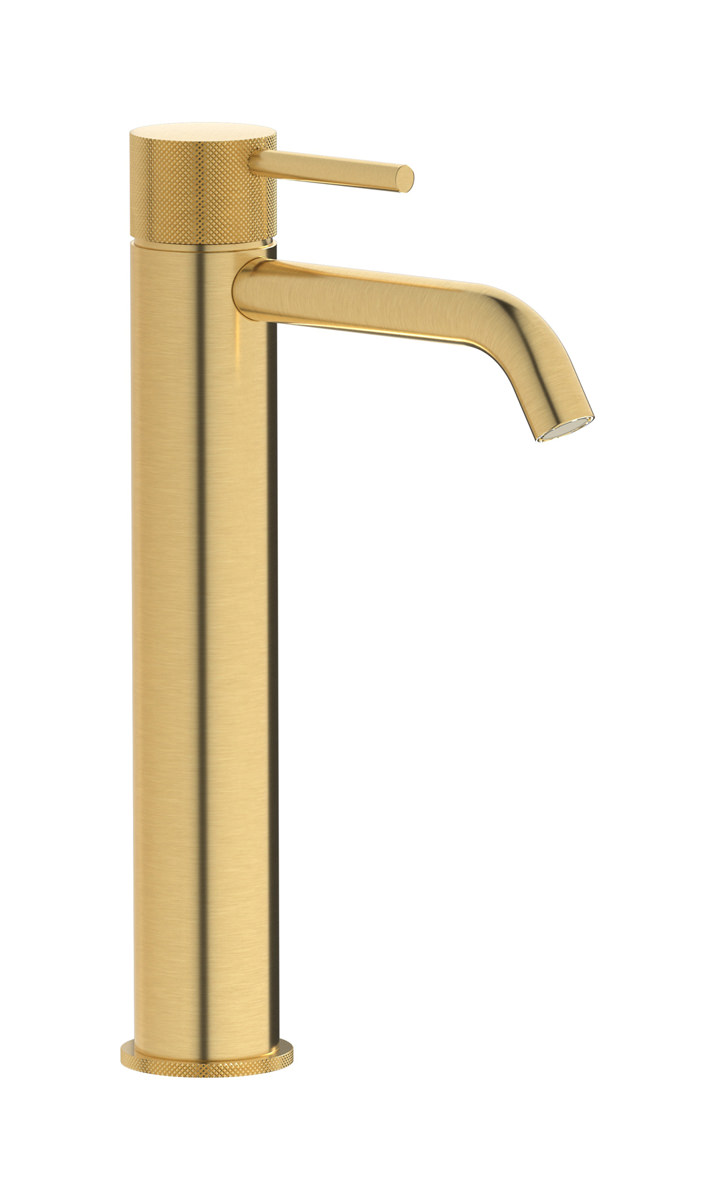Высокий смеситель для раковины на 1 отверстие в комплекте с донным клапаном. WE ARE IB id202os Brushed Gold Industria