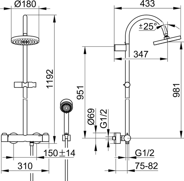 53924010200 Смеситель для душа с верхней насадкой DN 15 KEUCO Plan blue - Вид №2