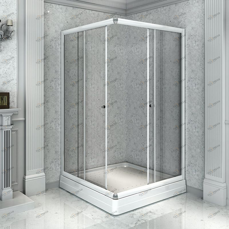 Душевой угол 90х110 (прямоугольный, правое исполнение), стеклянные шторки (прозрачные), поддон на раме-подставке с устройством слива, профиль белый Radomir 1031201220