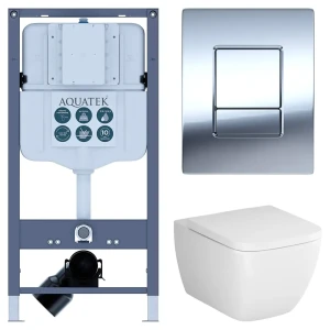 Комплект инсталляции Aquatek Pneumo N 49 с безободковым унитазом AM.PM Gem клавиша Aquatek Pnn-0000002 серая