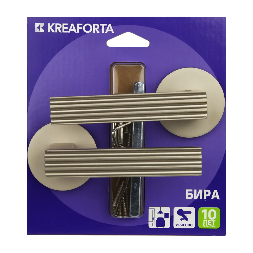 Дверная ручка на розетке KREAFORTA Бира без запирания цвет никель 89450116 STLM-2158675  - Вид №3