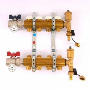 Коллекторная группа с кронштейнами, регулировочными и термостатическими вентилями TIEMME 1"x3/4"ЕК 4 выхода