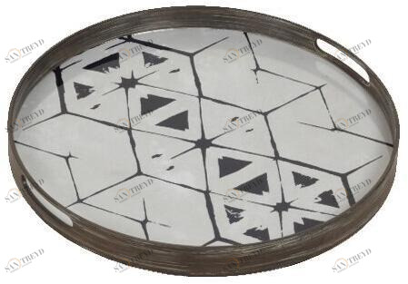 Ethnicraft Круглый поднос из дерева и стекла Ocean blue 20341