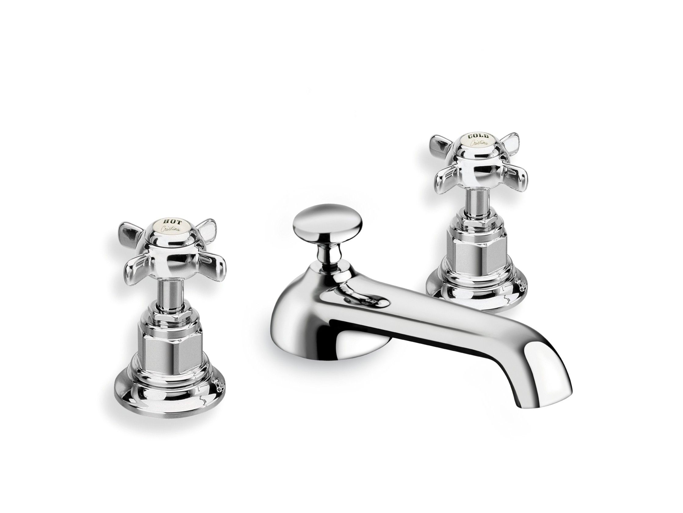 Смеситель для раковины с 3 отверстиями с раздельными розетками и автоматическим сливом CRISTINA Rubinetterie Лондон ARCH-00100401 - Вид №1
