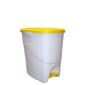 241735 DENOX Мусорный бак для раздельного сбора отходов 2 секции с педалью и крышкой 25 л. Белый с желтой крышкой