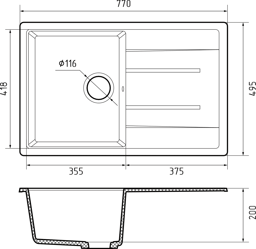 Кухонная мойка Искусственный камень QUADRO S284 GranFest Q-780L-S284 - Вид №1