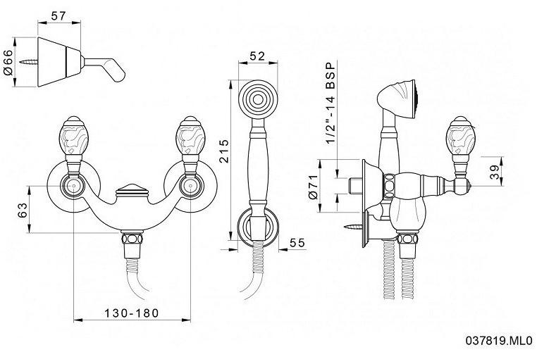 Bronces Mestre Смеситель для душа из латуни на 2 отверстия с отдельными розетками Atlantica precious 037819.ml0.00 - Вид №1