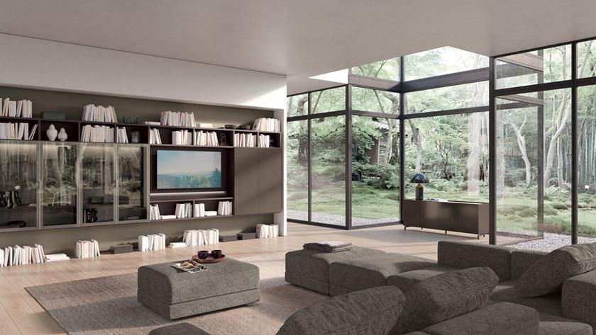 Febal Casa Подвесной книжный шкаф из меламина с подставкой под телевизор sun-id-1495584 - Вид №1