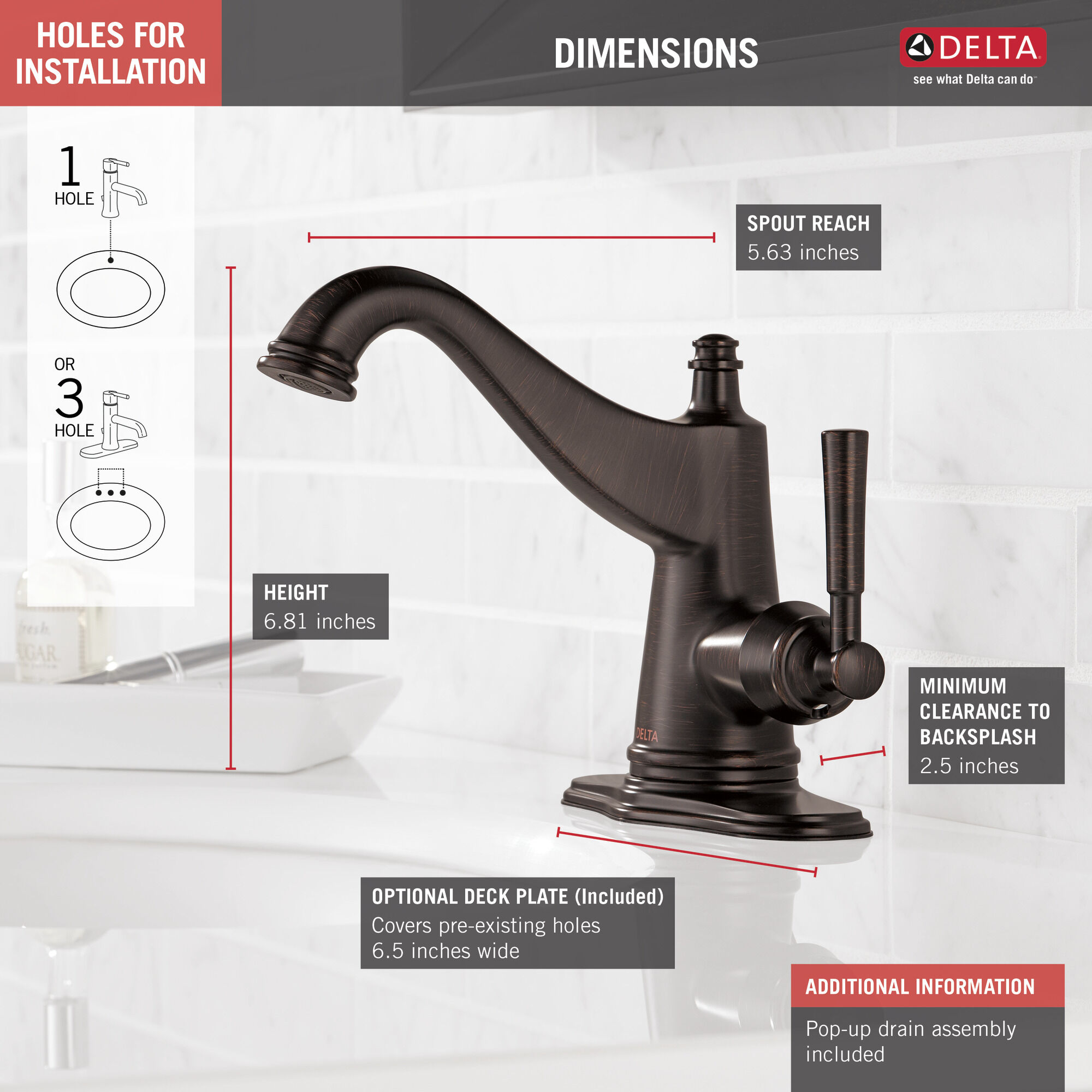 15777LF-RB Смеситель для ванной с одной ручкой Delta Faucet Mylan Венецианская бронза  - Вид №1