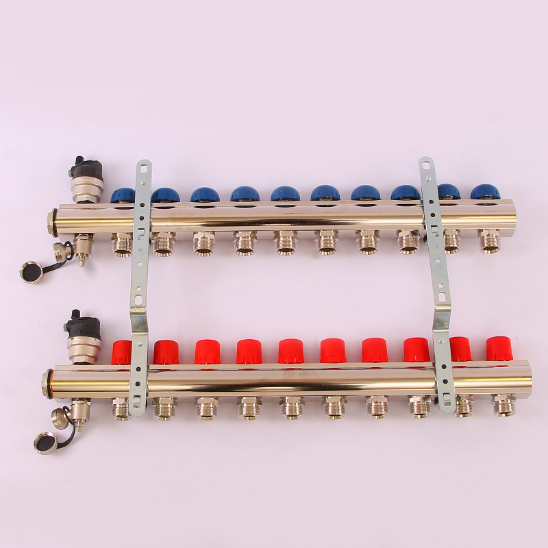 Коллекторная группа TOPWAY с регулировочными и термостатическими вентилями с резьбой под евроконус EMMETI 1"x3/4"ЕК 10 выходов 01298726