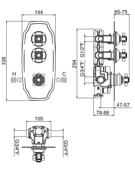 Встраиваемый термостатический смеситель для душа с пластиной CARIMALI ARCH-00091164 - Вид №2
