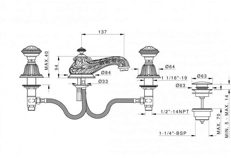 Bronces Mestre Нажмите для мойки на 3 отверстия из хромированной латуни Versailles 230401.a010.50 - Вид №1