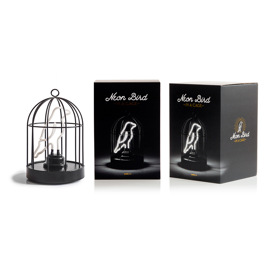 Лампа настольная неоновая с подвесом 25,5х16 см черная Bird in a Cage SK NEONBIRD1 SUCK UK  00-3880793 Черный  - Вид №6