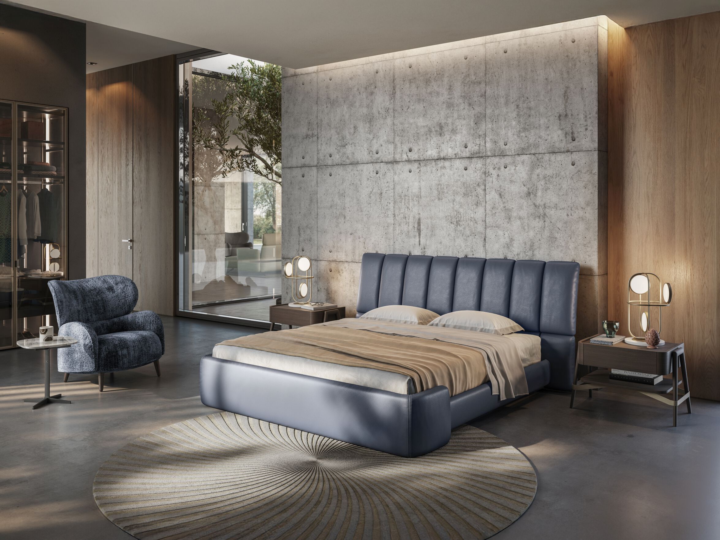 Бархатная кровать для хранения с мягким изголовьем Natuzzi Italia Solar ARCH-00017301 - Вид №4