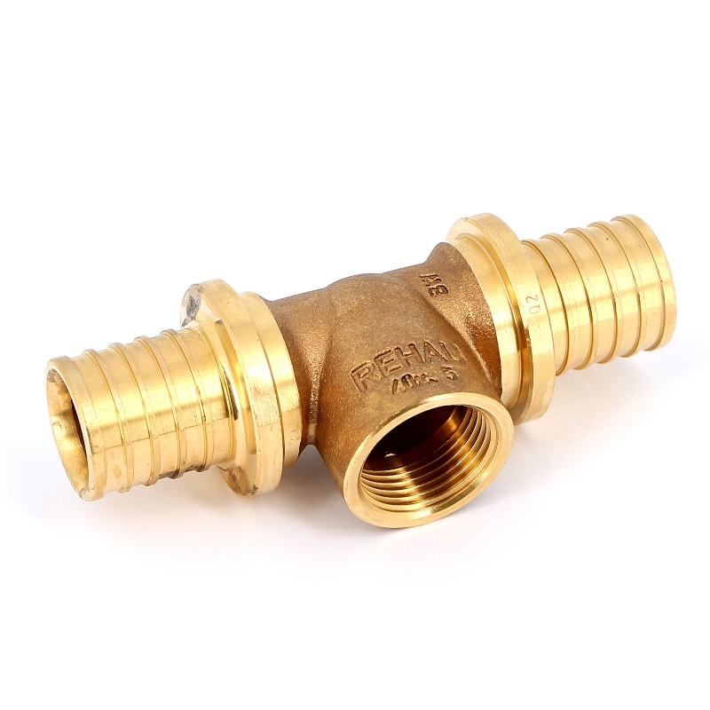 Тройник надвижной латунный REHAU 40 с внутренней резьбой на боковом проходе 456300