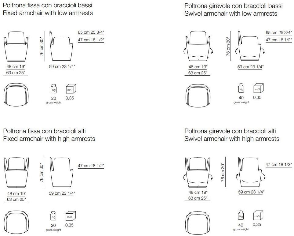 arflex Вращающееся кресло с обивкой из ткани с подлокотниками sun-id-1371767 - Вид №3