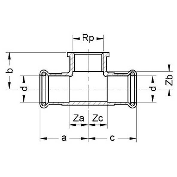 1111301812 SANHA 11130G пресс-фитинг газ, бронза, тройник ВПр-ВР-ВПр 18x1/2x18 мм  - Вид №1