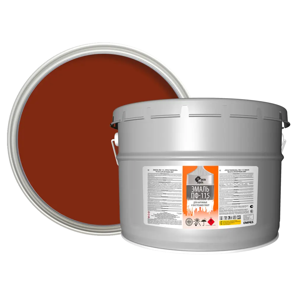 Эмаль Простокраска ПФ-115 полуматовая цвет коричневый 10 кг STLM-2084039
