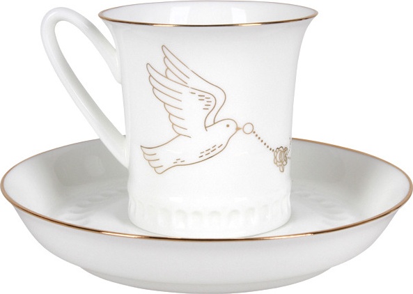 10578101 Императорский фарфоровый завод Чашка с блюдцем "Счастье мое" "Вертикаль" Фарфор костяной 