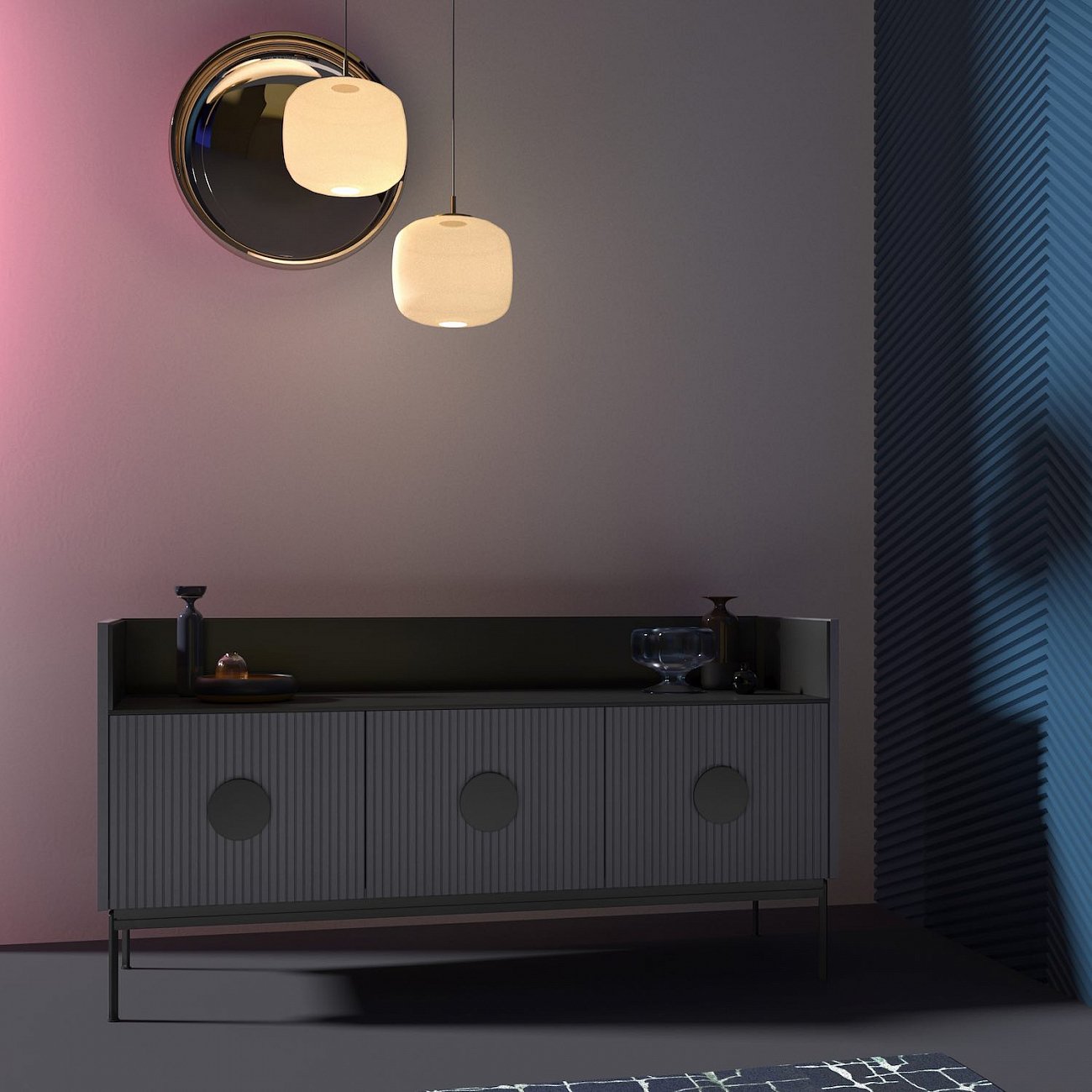 Комод серый с 3 дверцами Uno BRAGIN DESIGN LIVING 00-3974664 Серый - Вид №1