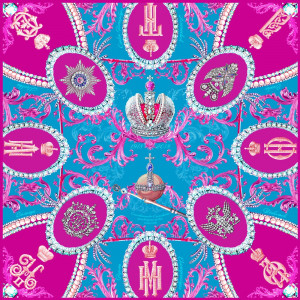 10633891 МД Нины Ручкиной Платок сувенирный "Императорский маршрут лазурный" 120х120см Ткань