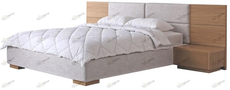 Heavens Двуспальная кровать из дерева и ткани со встроенными прикроватными тумбочками Linda sun-id-1369433