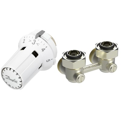 Danfoss Комплект RLV-KB/RTRW-K для радиаторов с нижним подключением (М30 х 1,5) RLV-KB 20 + RTRW-K, 3/4 Угловой 013G7235 