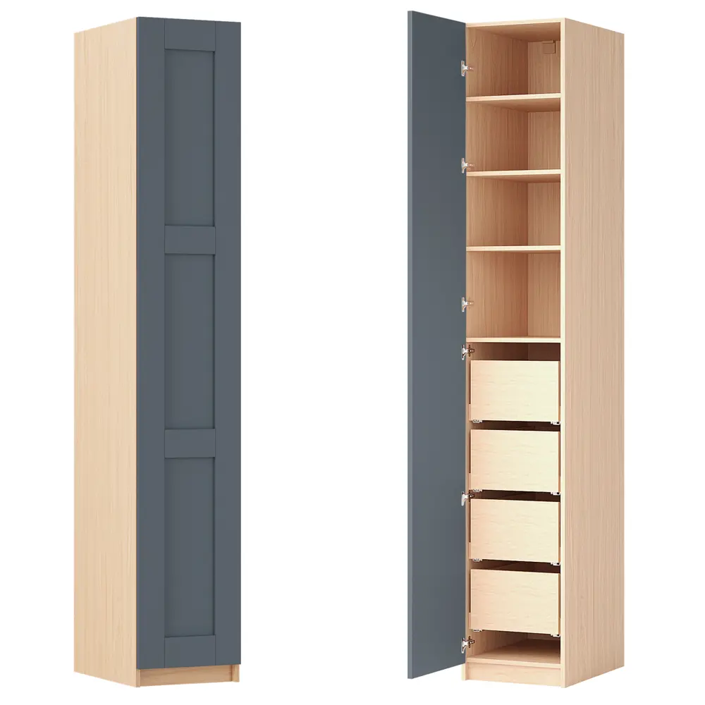 Шкаф распашной Реймс серый с  4 полками и 4 ящиками 40х232,2х54,5 ЛДСП каркас дуб комано Santreyd Лион STLM-2160213 - Вид №2