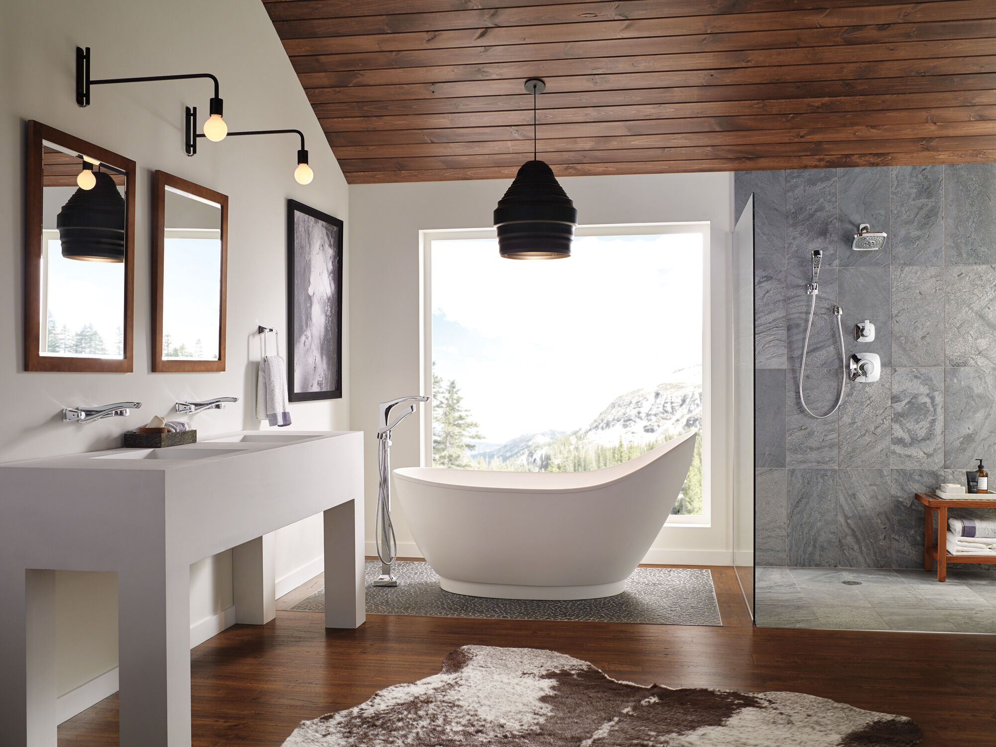 T4752-PNFL Напольная накладка для ванны с одной ручкой и ручным душем Delta Faucet Tesla Полированный никель - Вид №7