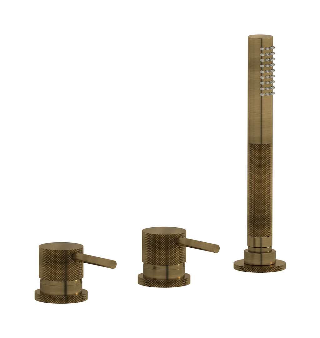Смеситель на бортик ванной на 4 отверстия с изливом, дивертером и душевым гарнитуром. WE ARE IB id397mb Modern Bronze Industria