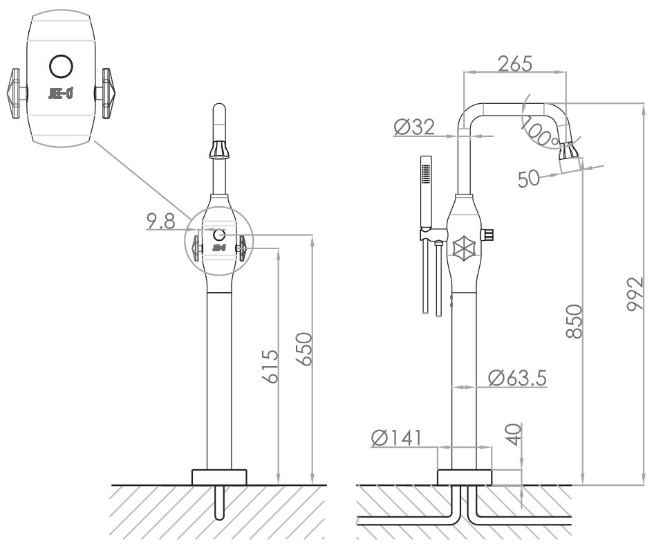 JEE-O Смеситель для ванны из нержавеющей стали с ручным душем Bloom 600-3116 - Вид №1
