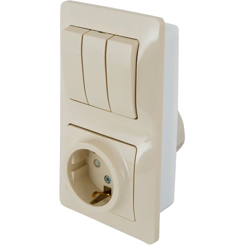 Schneider Electric Glossa — бежевый блок с розеткой и тремя клавишами 82170748 STLM-0021047 - Вид №1