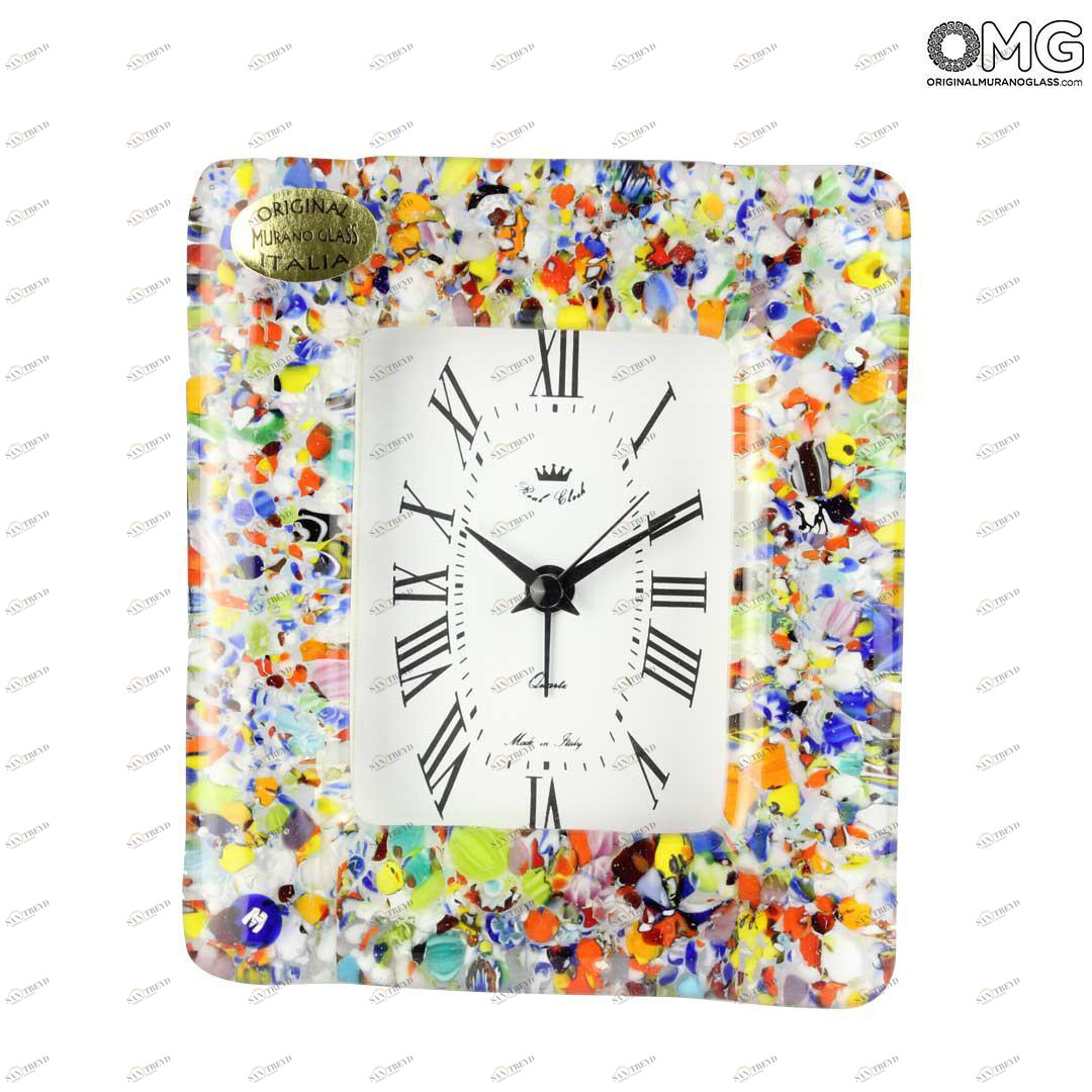 2716 ORIGINALMURANOGLASS Настольные часы с будильником - белые миллефиори - Original Murano Glass OMG 11 см 