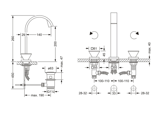Смеситель для раковины на три отверстия ½" JOERGER Empire Royal Crystal 627.30.800.000-AA - Вид №1