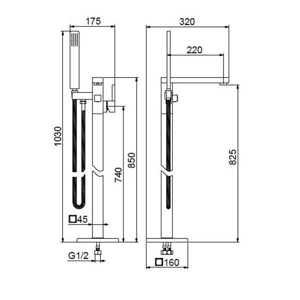 PE851101560 Смеситель для ванны , черный Webert Pegaso - Вид №1