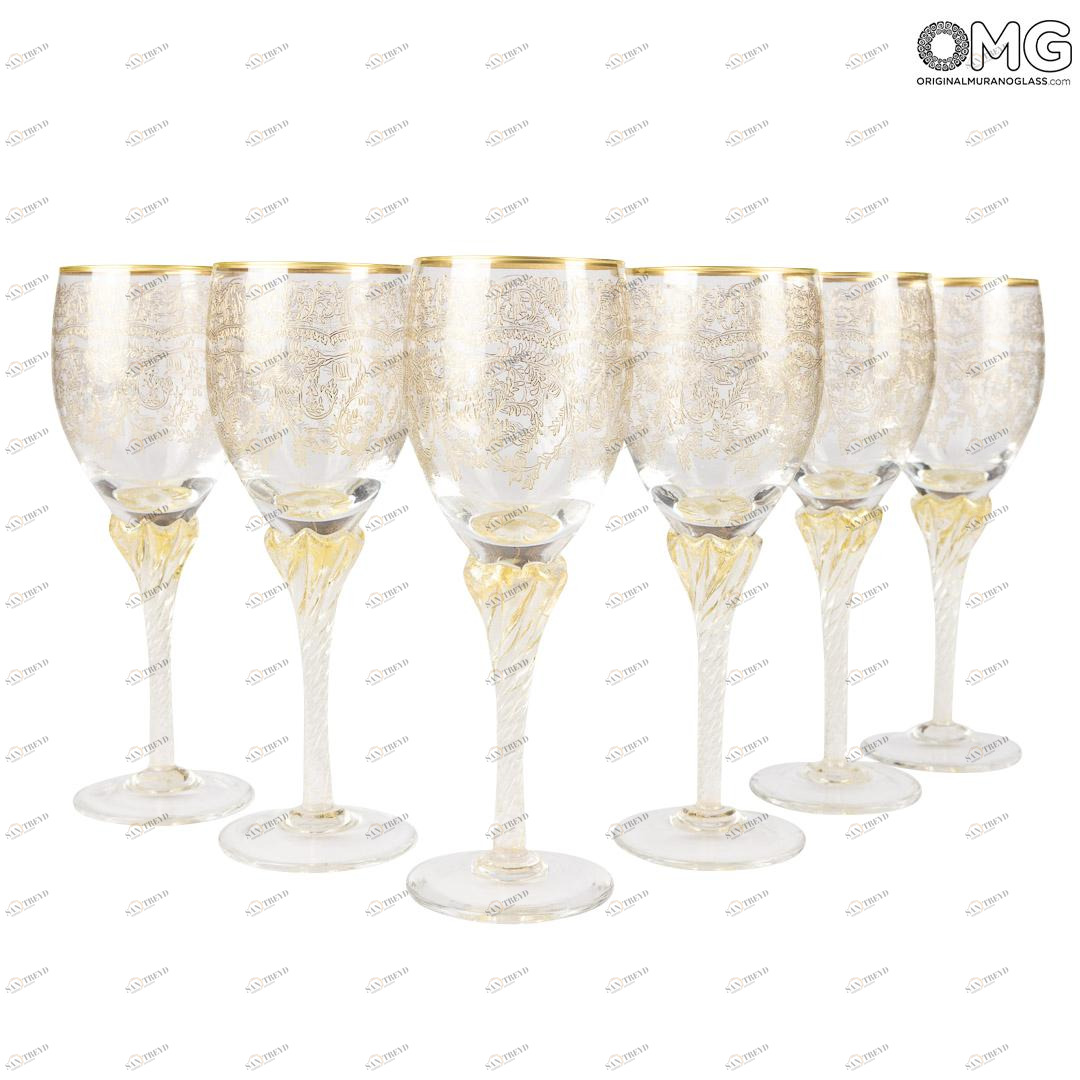2768 ORIGINALMURANOGLASS Бокалы для вина Барокко - набор из 6 бокалов - Original Murano Glass OMG 7 см 
