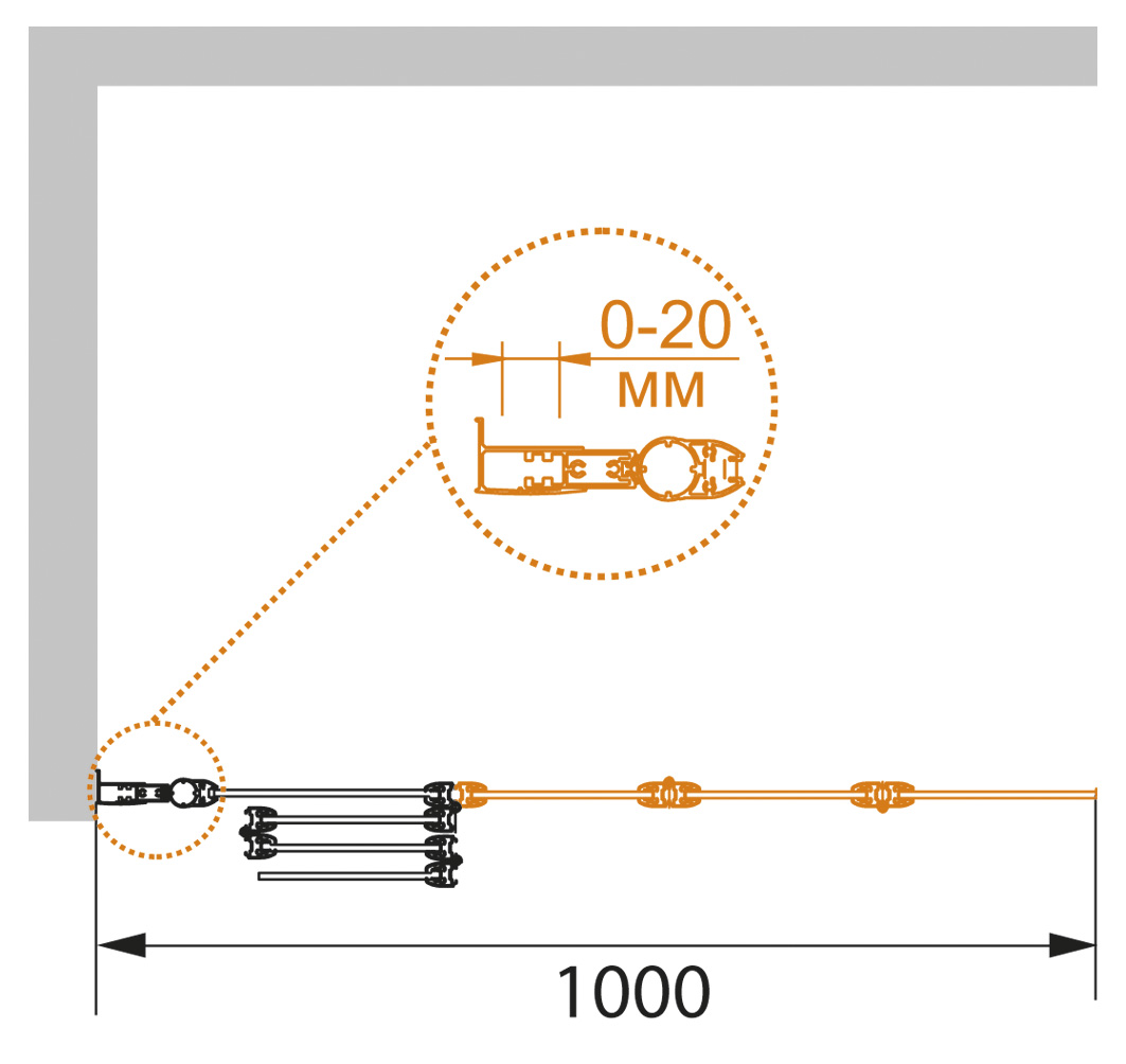 PRATICO-V-4-100/140-P-Cr-L Душевое ограждения на борт вынны Cezares Китай - Вид №2