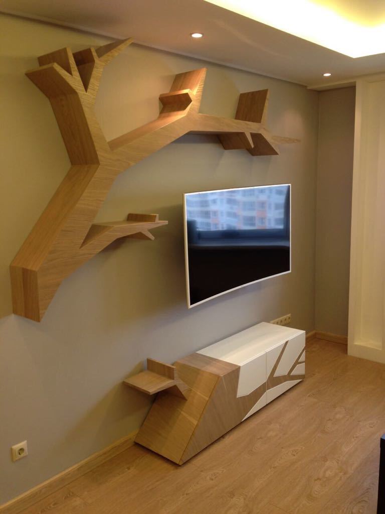 Тумба под телевизор дизайнерская орех, бежевая эмаль "Лория" от Odingeniy ODINGENIY  178291 Бежевый;коричневый  - Вид №4