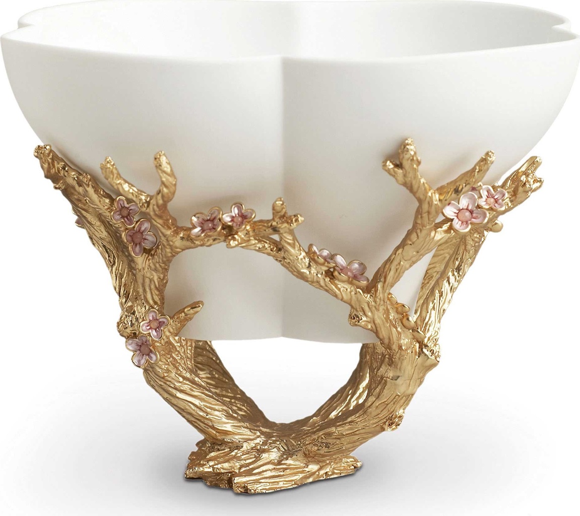 10575434 L’Objet Чаша 28х24см "Цветы"(позолота, розовый кварц) Фарфор 