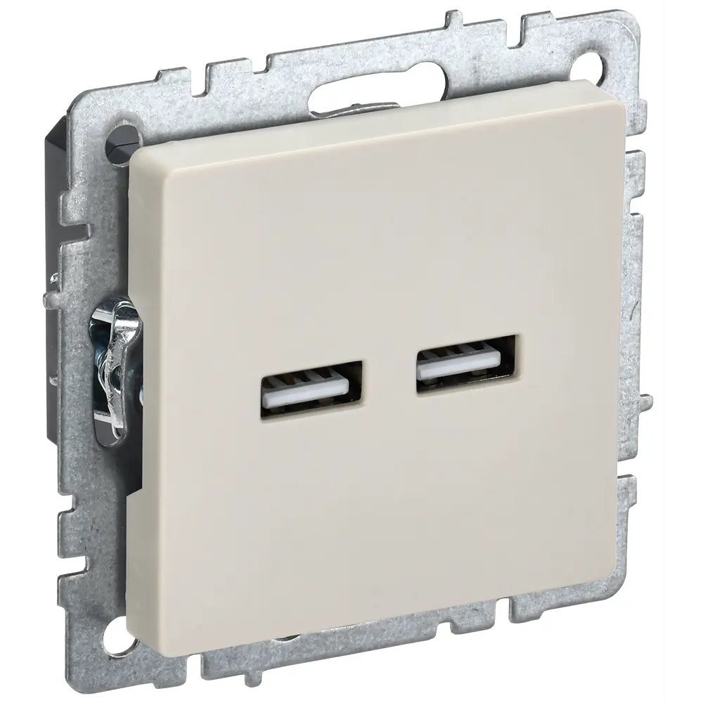 Розетка USB встраиваемая IEK Brite РЮ10-1-БрКр цвет бежевый 87761497 STLM-2124650