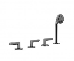 R167  Набортный смеситель для ванныручки без излива на 4 отверстия переключатель на 2 потока с поворотной кнопкой ручная лейка ICONA гибкий шланг 150 см картридж керамический 90° впуски 1/2'' подводка Fantini Rubinetti ICONA DECO