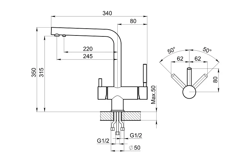 2305, НЕРЖ, СМЕСИТЕЛЬ КУХОННЫЙ GRANULA 2305-ST169 - Вид №2