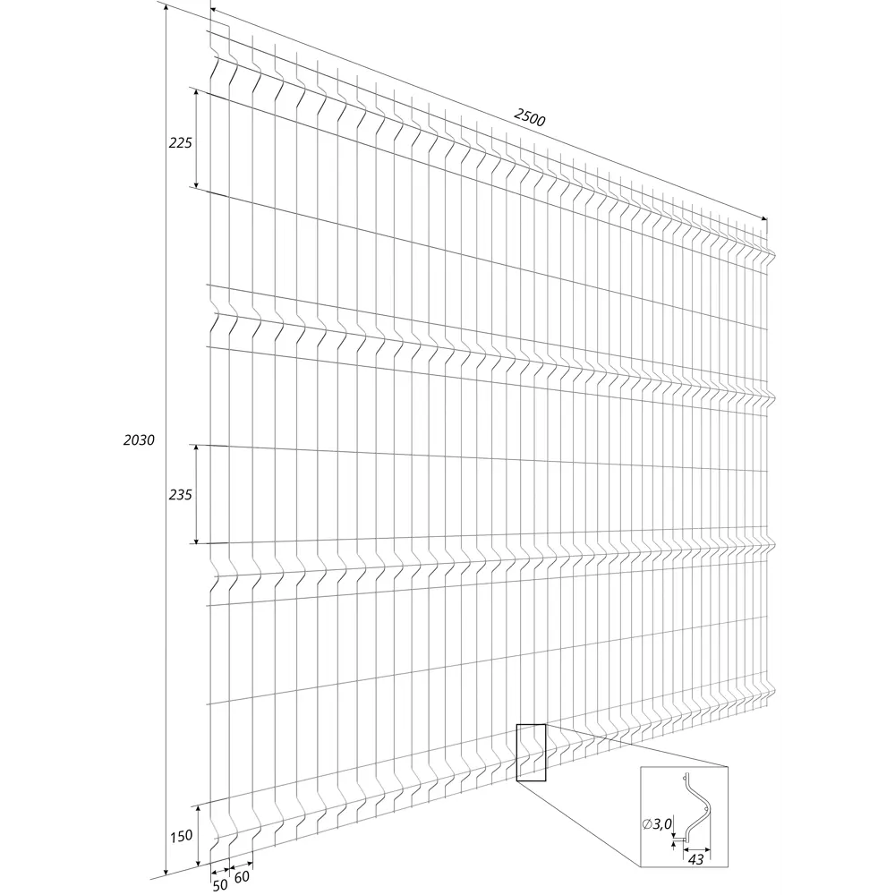 3D панель для забора Fine 2.5x2.03 м оцинкованный 4 ребра Santreyd STLM-2020394 - Вид №5