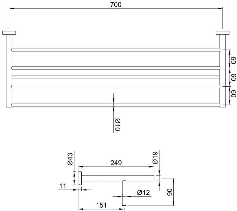 JEE-O Вешалка для полотенец из нержавеющей стали Slimline 801-0070/3/4 - Вид №3